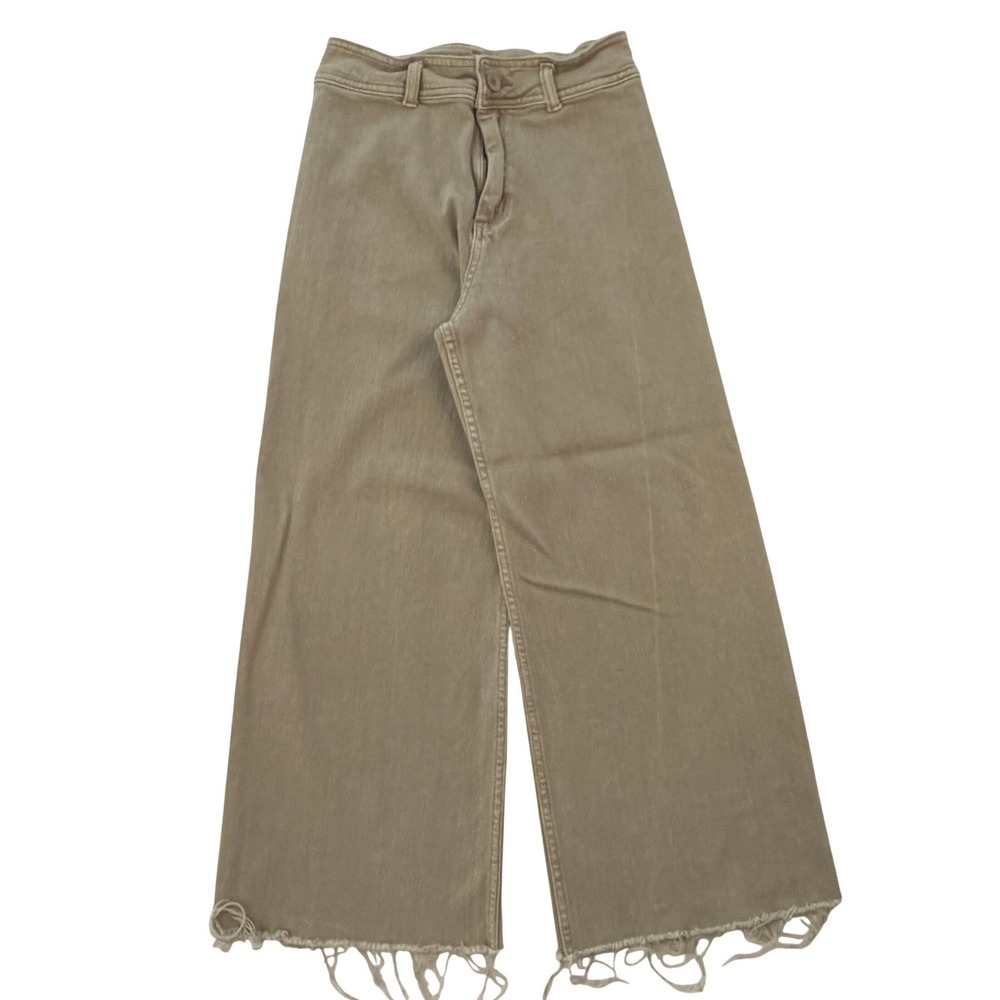 Miou Muse Womens Wide Leg Jeans Olive Green Raw Hem High Rise Size M (27x25)
